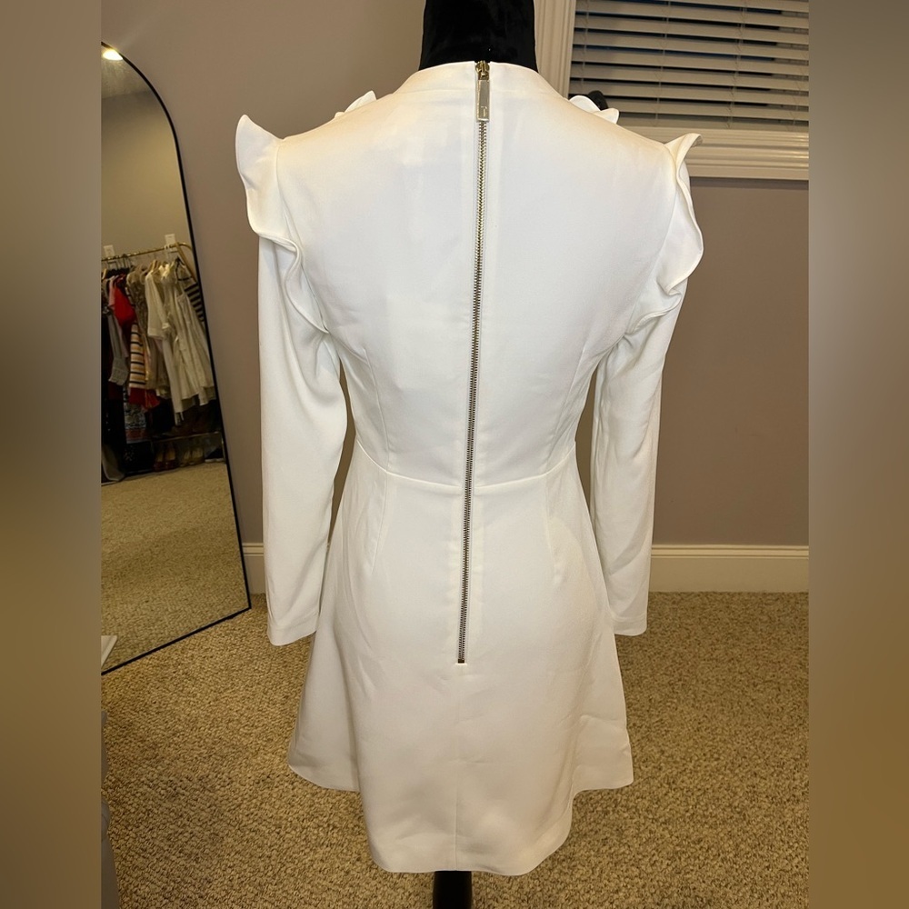 NWT Ted Baker White Long-Sleeve Ruffle A-Line Mini Dress- size 4 - Picture 4 of 9